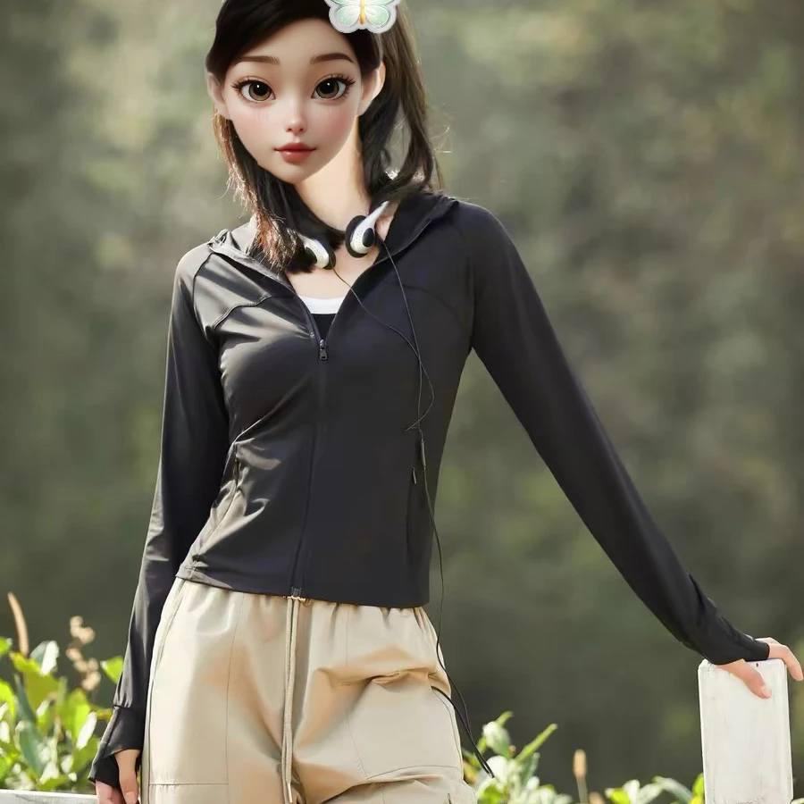 （枯叶D）连帽修身运动瑜伽防晒服外套默认大瑕疵，事多的别拍