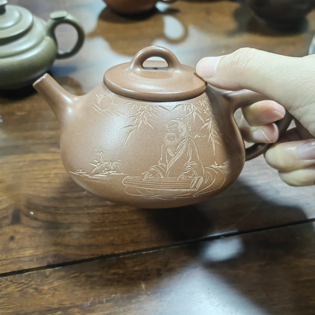 【刻字石瓢】高其方手工原矿底槽青紫砂壶250ml