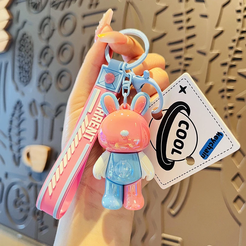 潮酷拼色闪电兔手工汽车钥匙扣挂件可爱卡通包包挂饰时尚情侣精致
