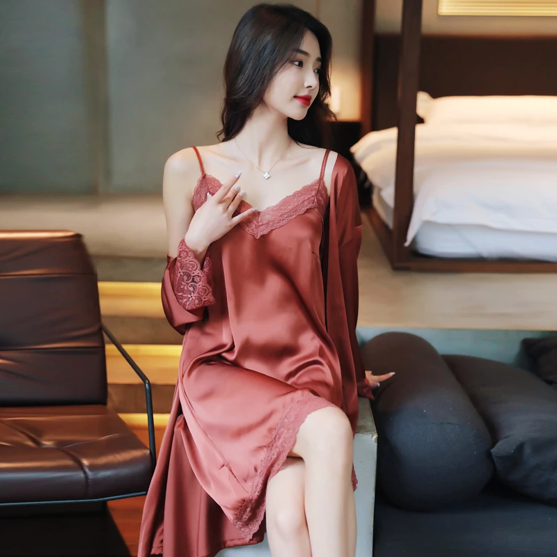 维多利亚睡衣女春夏天薄款蕾丝夏季冰丝性感吊带睡裙睡袍套装常规