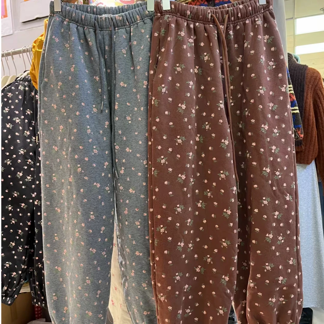 韩版新款加绒碎花时尚休闲百搭束脚裤