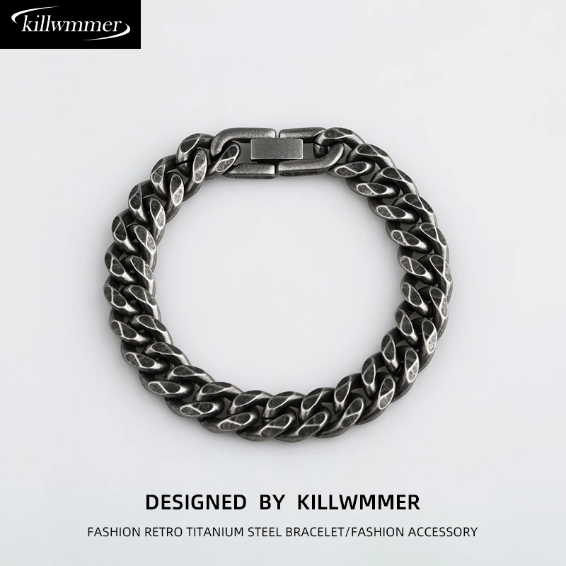 钛钢手链 简约钛钢古巴手链男款潮百搭嘻哈美式不掉色男生古巴链