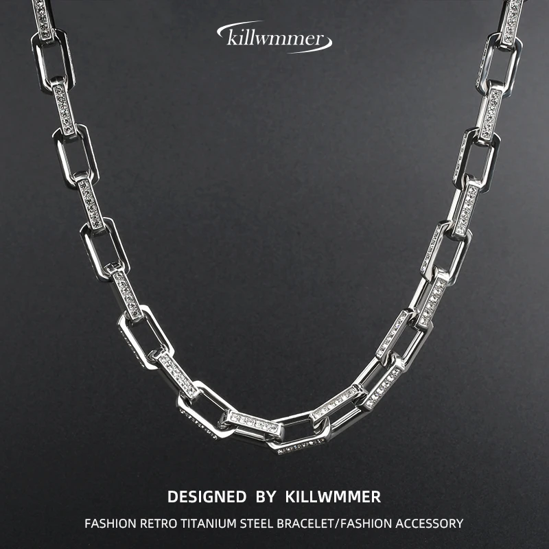 钛钢项链 evoltion同款镶钻古巴项链男款高级感时尚锁骨链男拼接