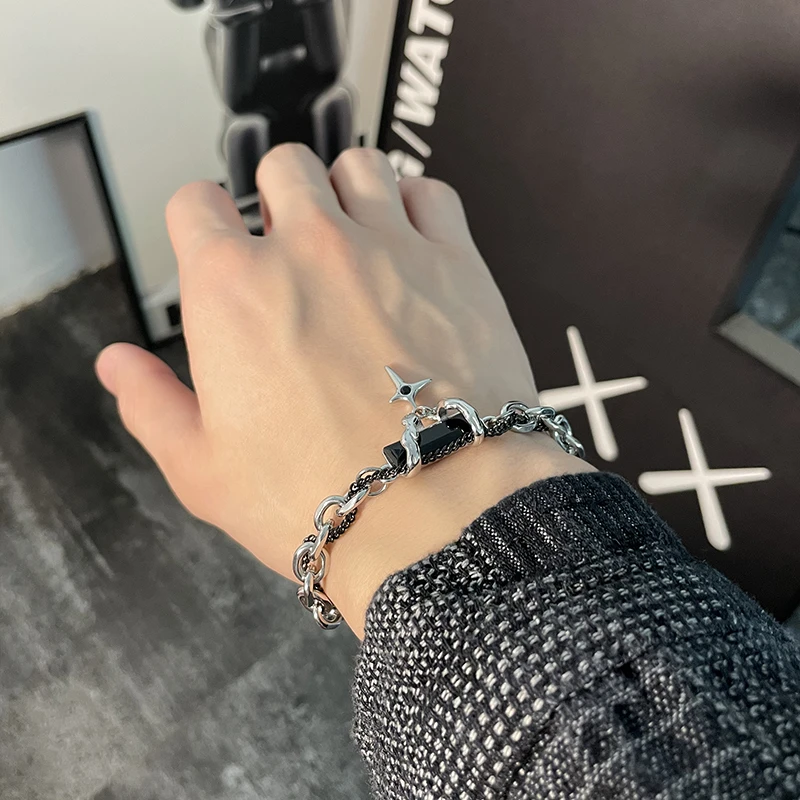 钛钢合成锆石手链 缠绕星芒手链男款潮牌百搭高级感男生手链男潮