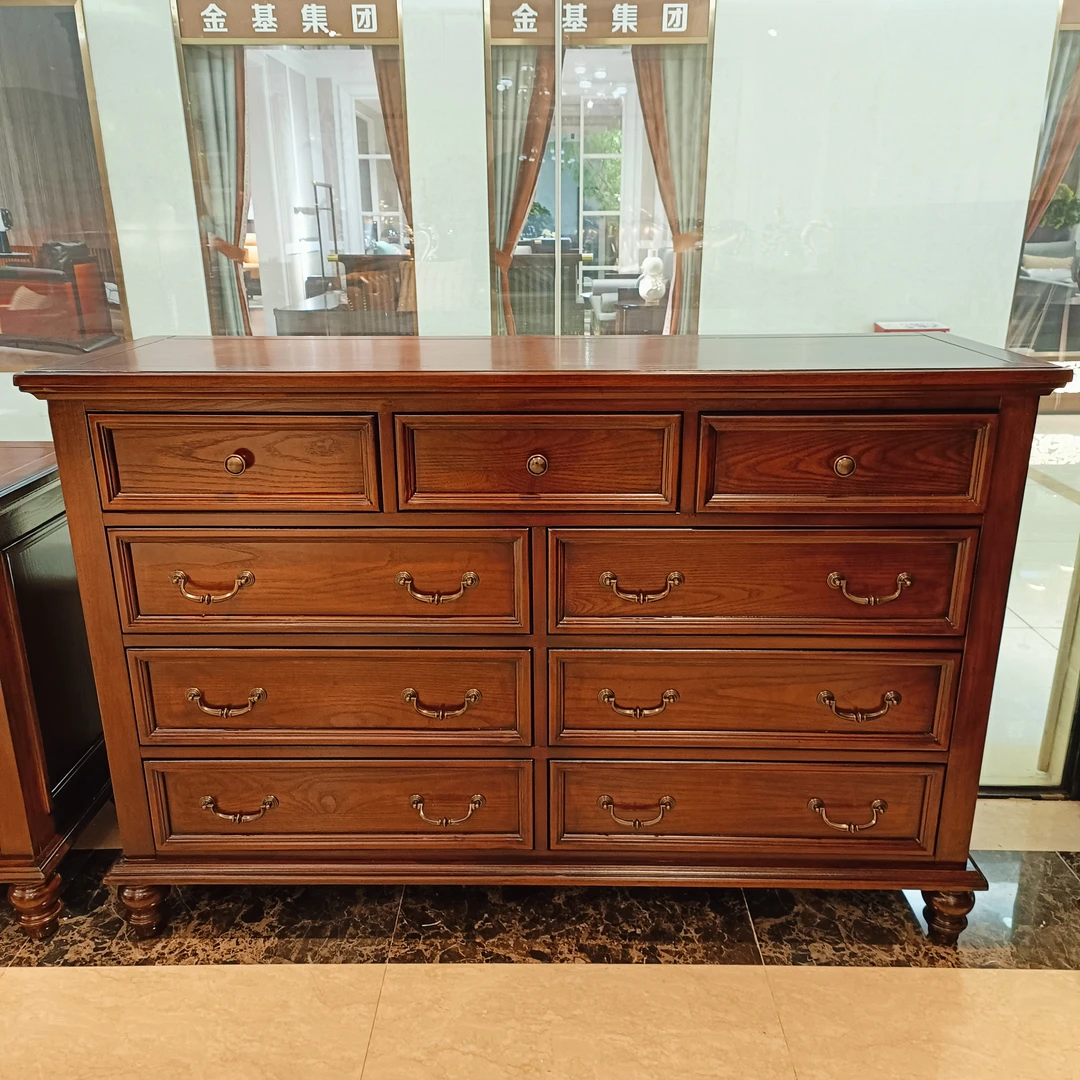YM354白蜡木九斗柜1400*430*940 美式客厅抽屉式卧房简约家用