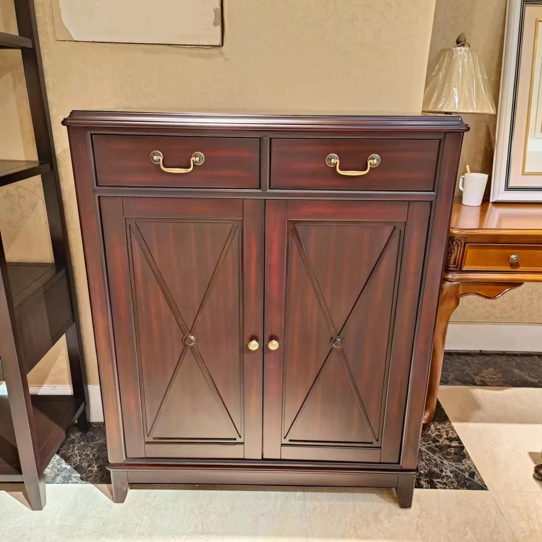 YM482全实木双门鞋柜940*400*1160玄关置物柜美式轻奢简约双门柜