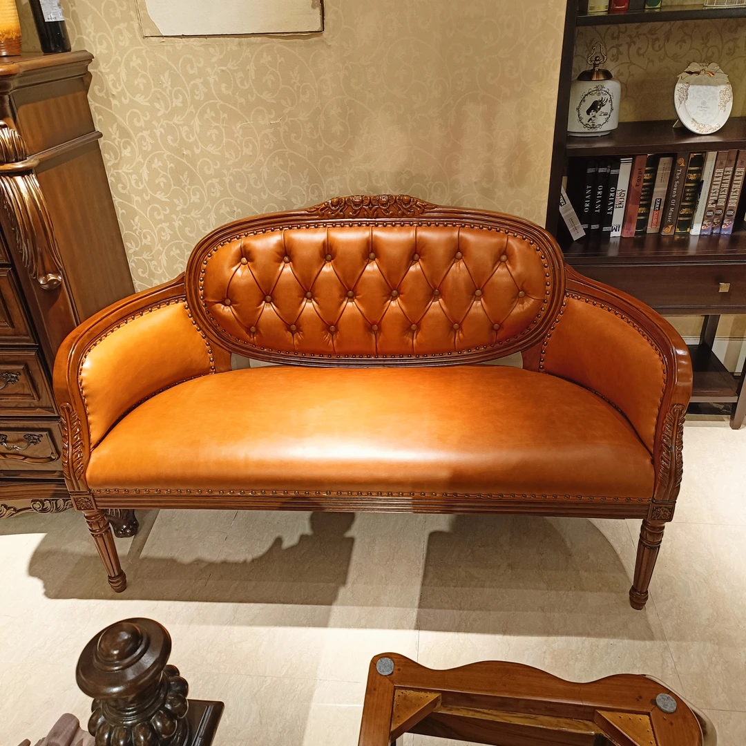 YM719真皮贵妃椅1450*600*930（坐宽130，坐深50，坐高46cm）美式雕花