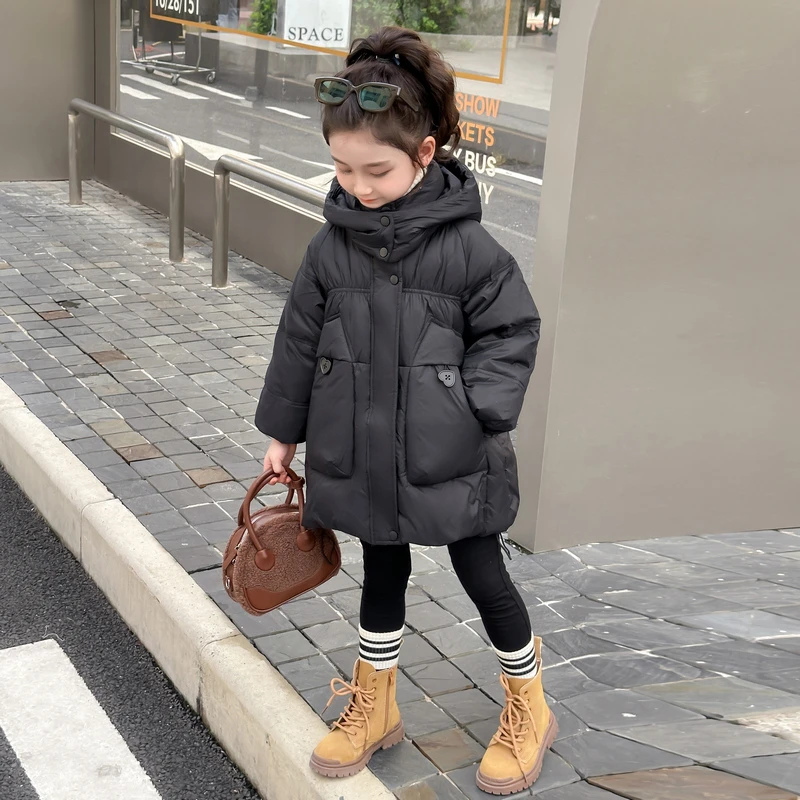 女童羽绒外出服冬季新款洋气女孩中长款外套儿童白鸭绒秋冬衣服