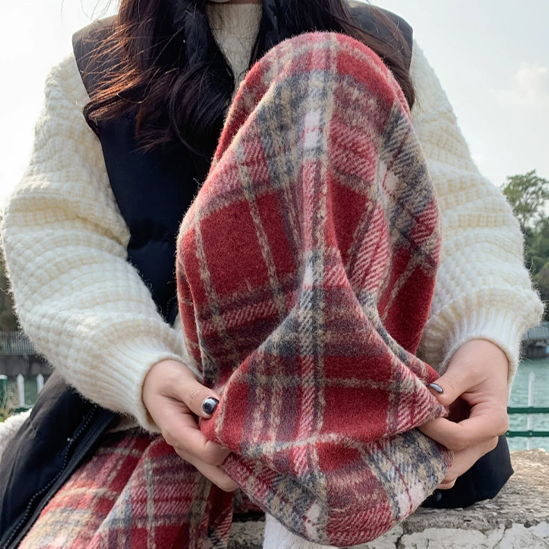 秋冬季加绒加厚高腰垂感小众休闲宽松百搭直筒格子阔脚裤 KZ666