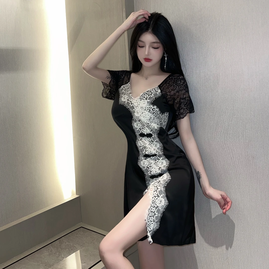 纯欲性感若隐若现胖mm国潮风家居睡裙套装睡裙成熟
