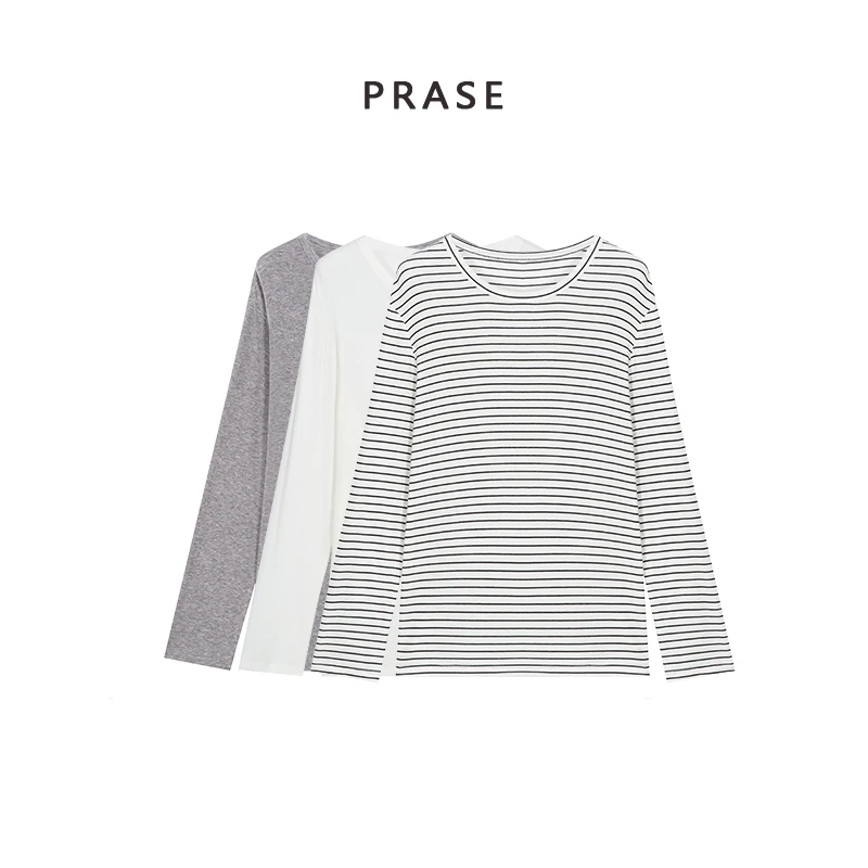 PRASE·噜【横琴岛】微胖轻奢设计款条纹T恤长袖上衣PR411C42