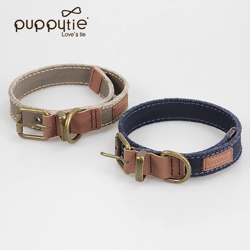 Puppytie|牛仔项圈|中小型犬复古柔软帆布泰迪脖圈颈圈宠物用品