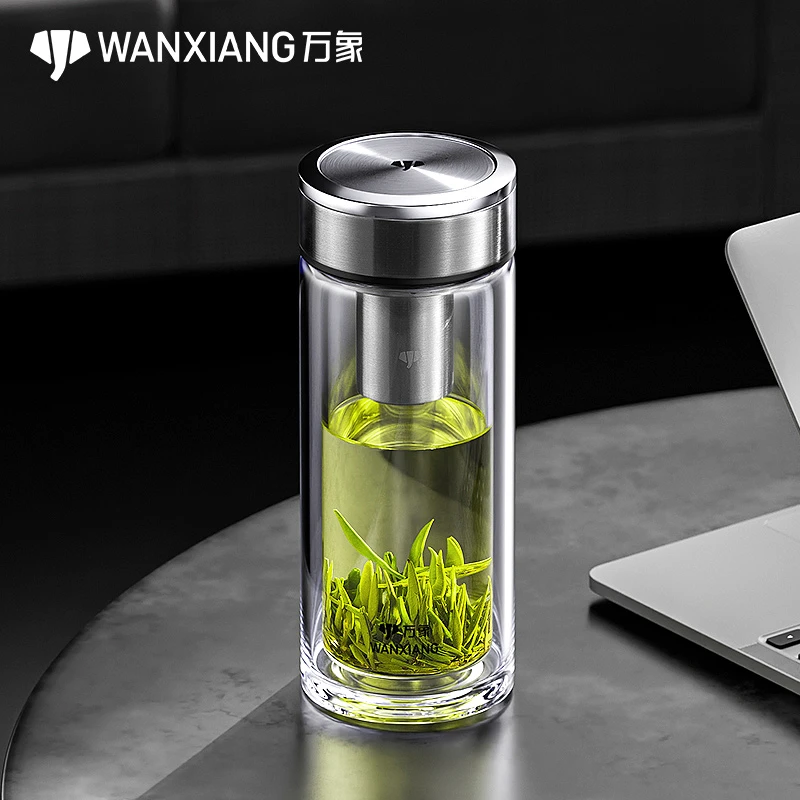 万象玻璃杯双层隔热便携男带滤网泡茶杯家用商务水杯V48RL/V49RL