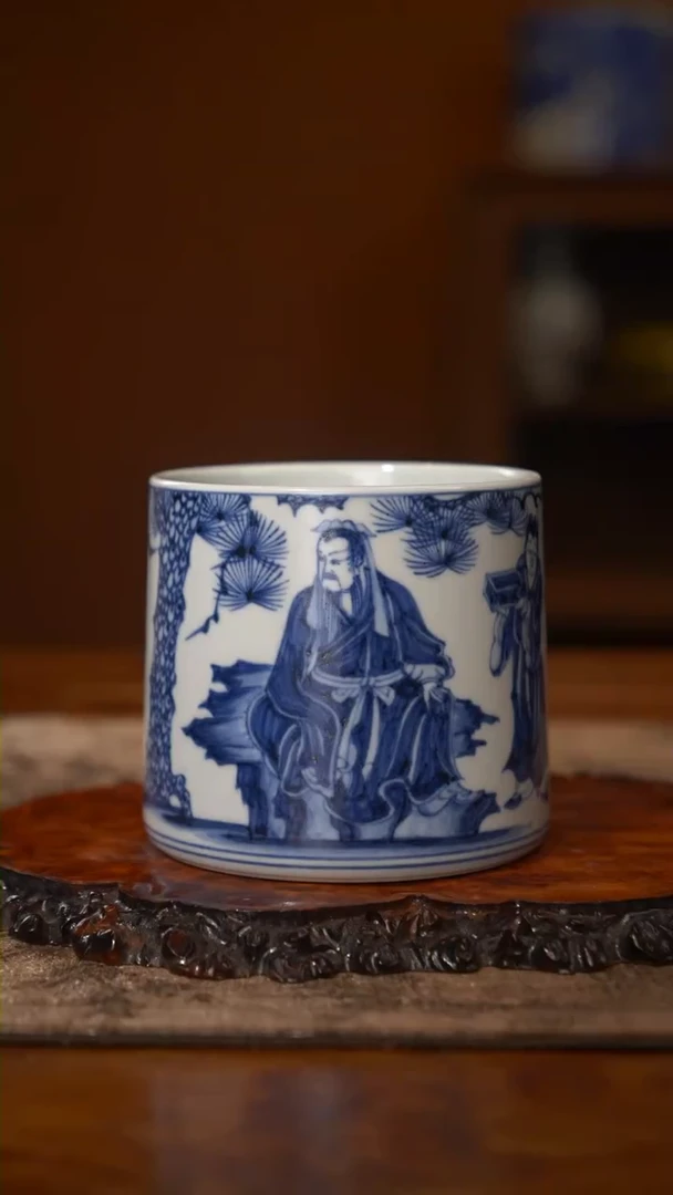 【闪购商品】瓷杯古蓝堂 青花三顾茅庐杯二