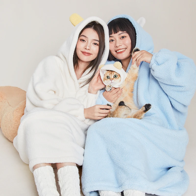 【粉丝专享】幸棉羊羔绒超大睡袍中长款外穿连帽休闲保暖家居服*dr