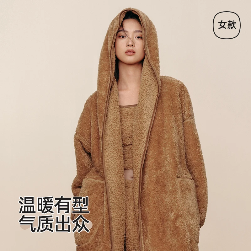 幸棉睡衣女三件套冬季情侣双面绒居家保暖加厚抗静电家居服dr