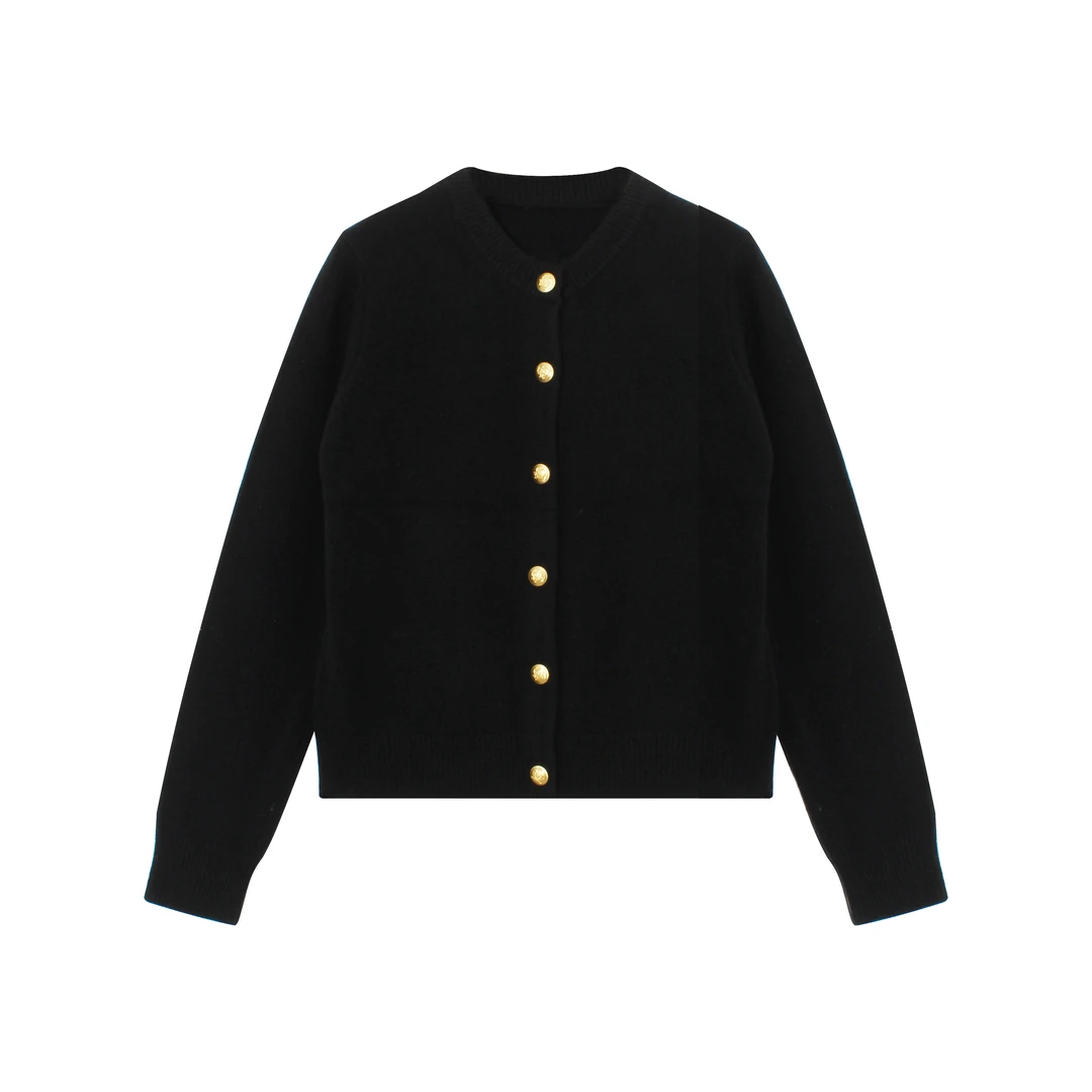 CHEN.23轻奢气质百搭女士简约圆领排扣短款女装羊毛衫（HY2310）