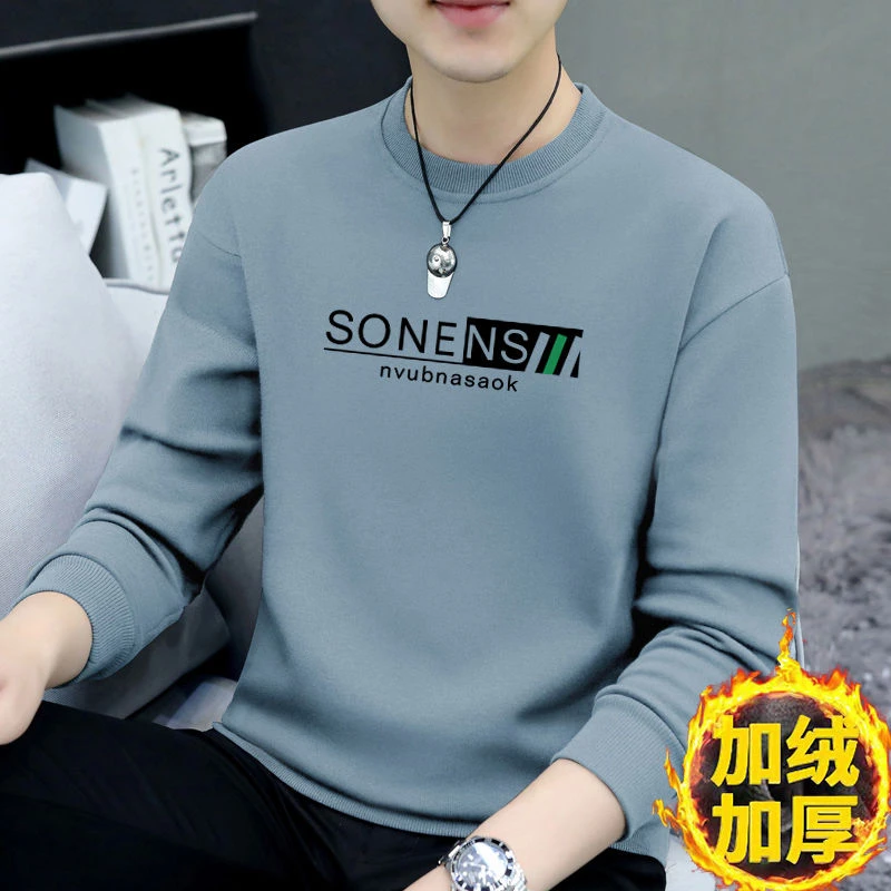 加绒卫衣帅气套头T恤2025秋冬新款百搭休闲无帽加厚保暖上衣外套