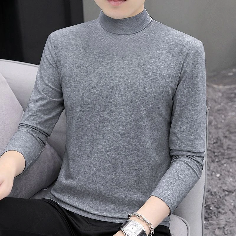 中领打底衫男长袖2025春秋季纯色百搭休闲上衣修身内搭半高领T恤