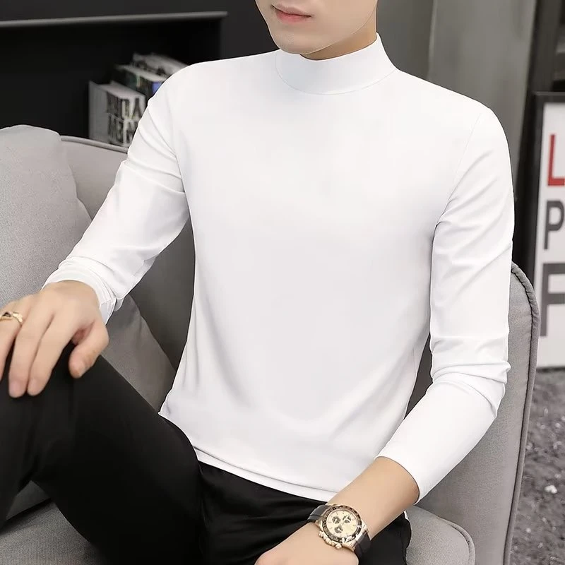 纯色半高领长袖T恤2025秋冬新款百搭潮流秋衣内搭男士修身打底衫