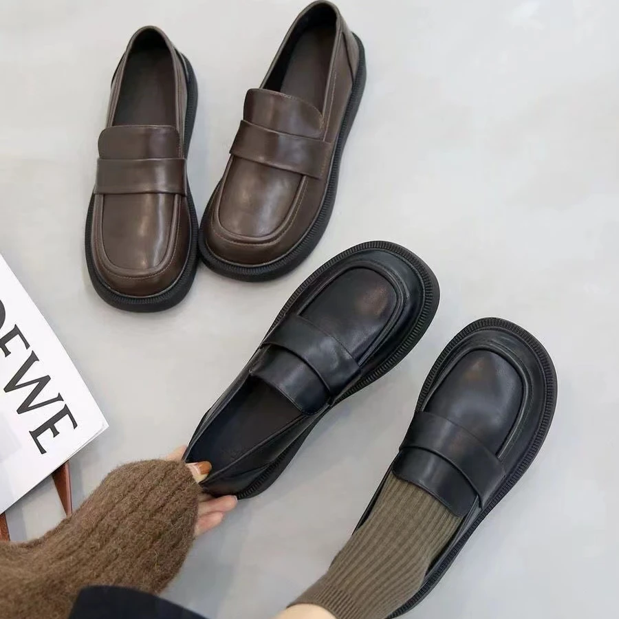 乐福鞋女2025春秋新款平底小皮鞋软皮百搭复古单鞋子一脚蹬软底W