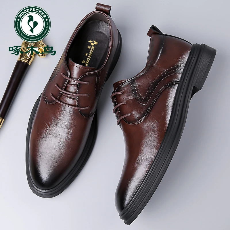 啄木鸟男鞋秋季新款商务正装休闲皮鞋男透气软底软面英伦新郎婚鞋