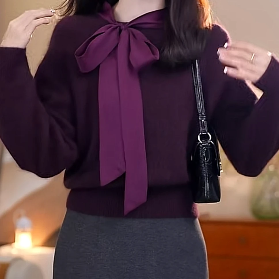 【Jasoncolors】简约设计感绑带蝴蝶结毛衣显瘦毛织女士高档小衫