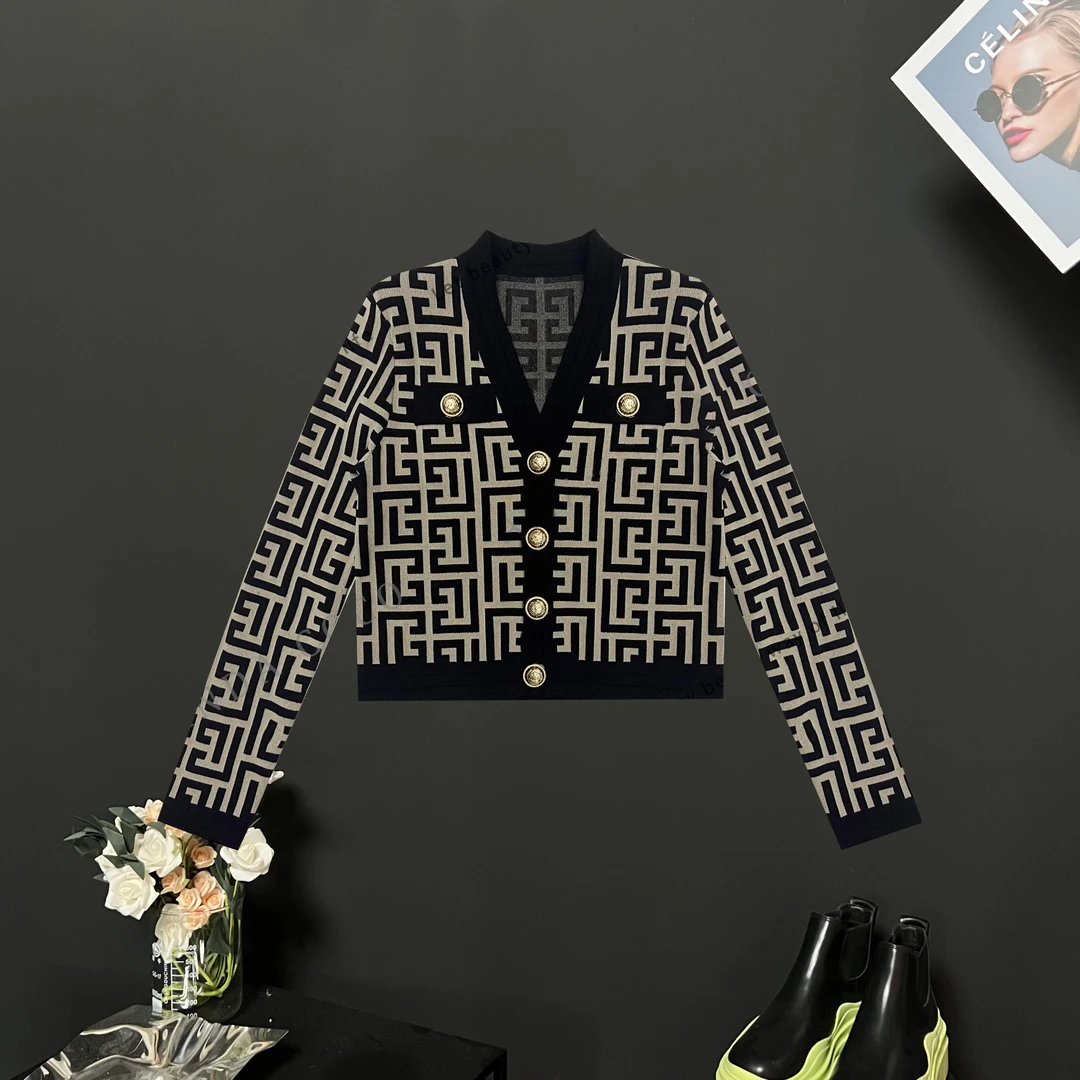 【Jason colors】法式优雅轻奢范时尚气质经典几何图案早秋针织衫女