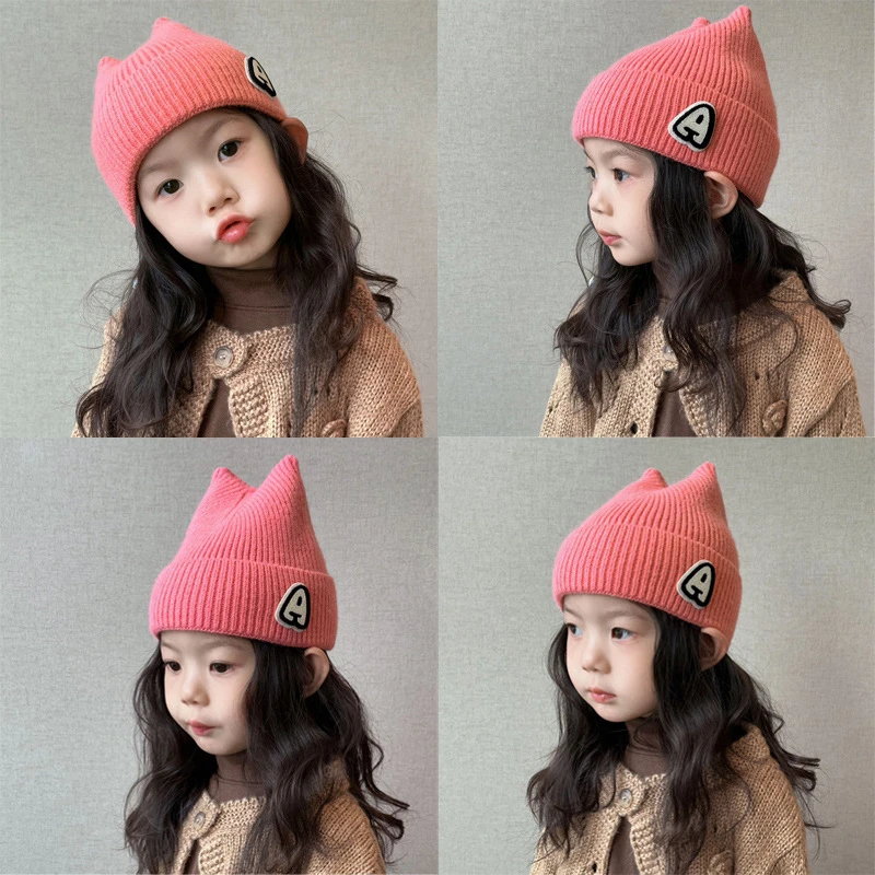 女童帽子秋冬款可爱女宝宝毛线帽儿童套头帽女孩2023新款保暖洋气