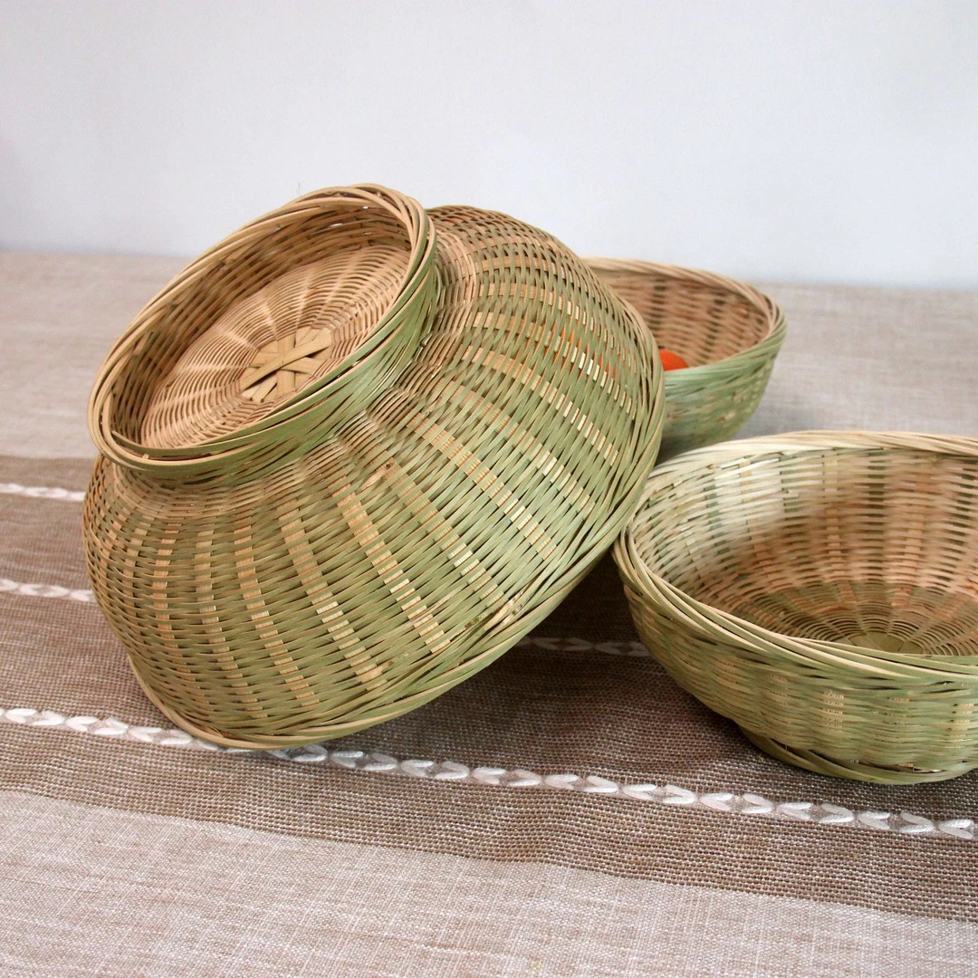 竹编竹篮子竹筐带底座家用水果篮果盘手工竹制品馒头筐点心篮竹篮