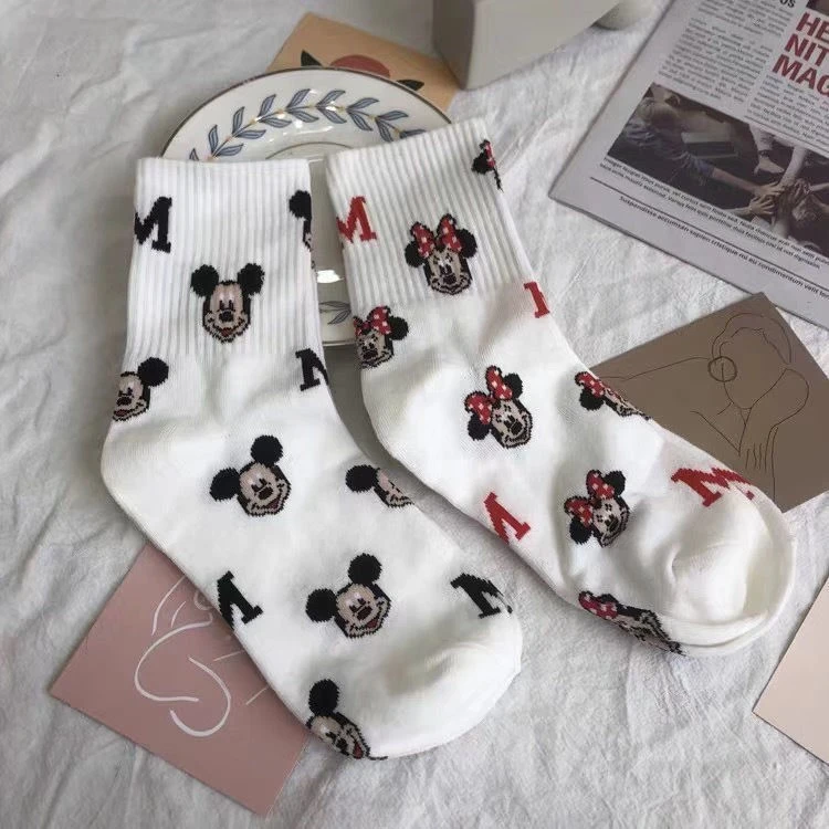 日系米奇维尼袜子女春夏ins风可爱学生潮中筒运动长筒袜韩版百搭