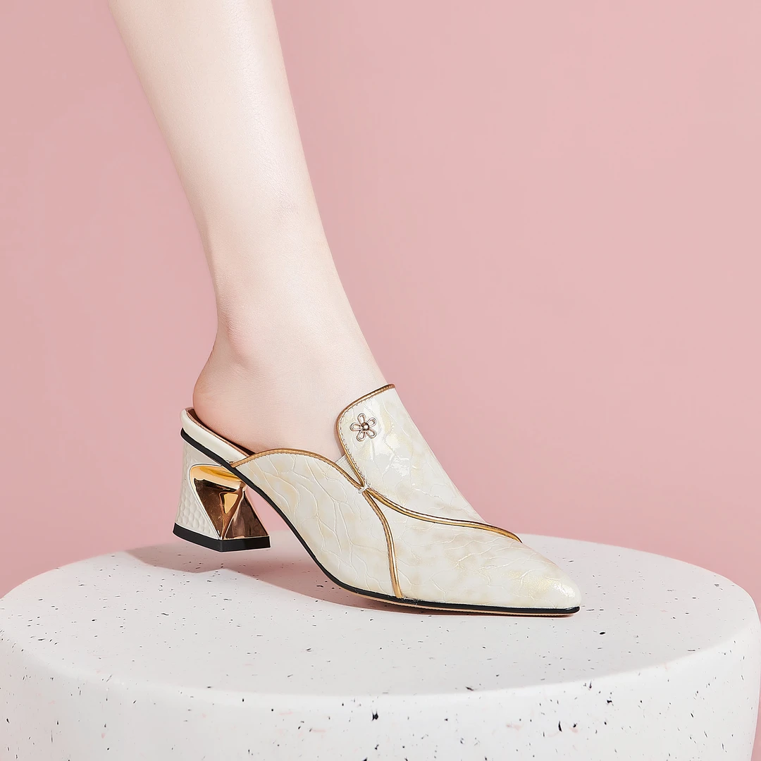 2024年新款白色舒适时尚百搭夏季高跟尖头气质包头拖2015