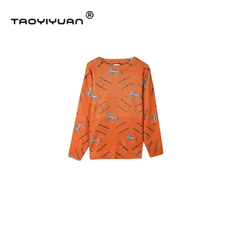 【宠粉专属】重工烫钻印花秋冬针织衫宽松套头时尚圆领毛衣百搭女款