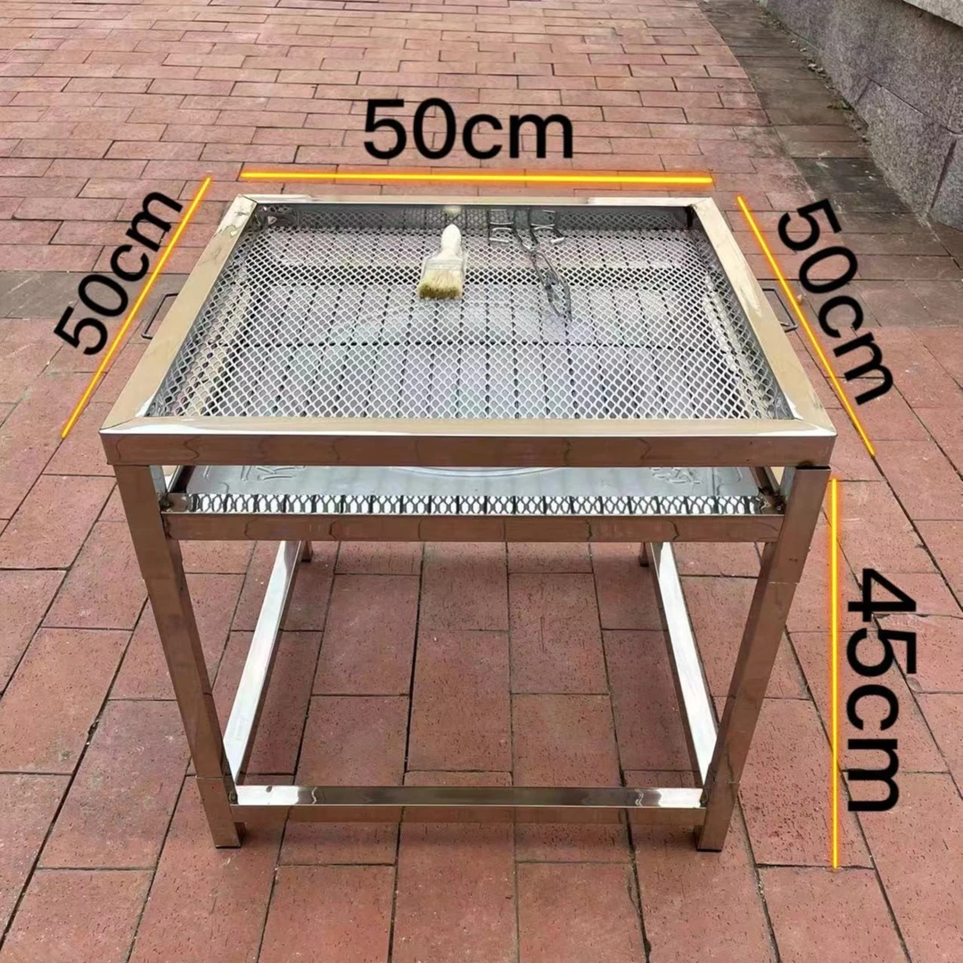 不锈钢加厚烧烤炉家用烧烤桌碳火盆取暖多用便携户外烧烤架烧烤网