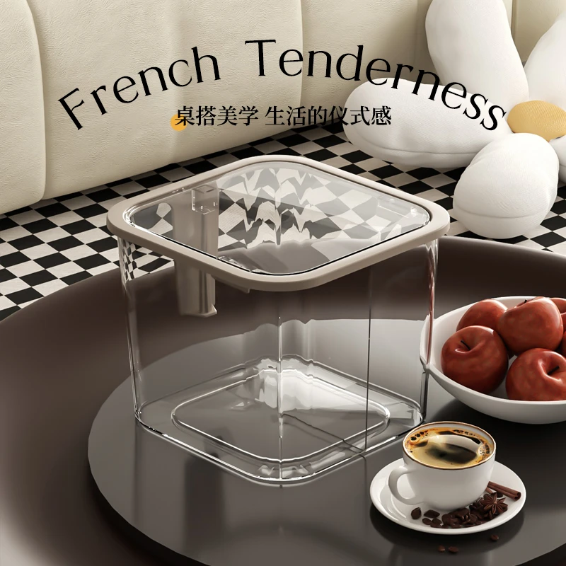 桌面垃圾桶高颜值弹盖家用厨房餐桌小号卧室床头轻奢车载透明纸篓