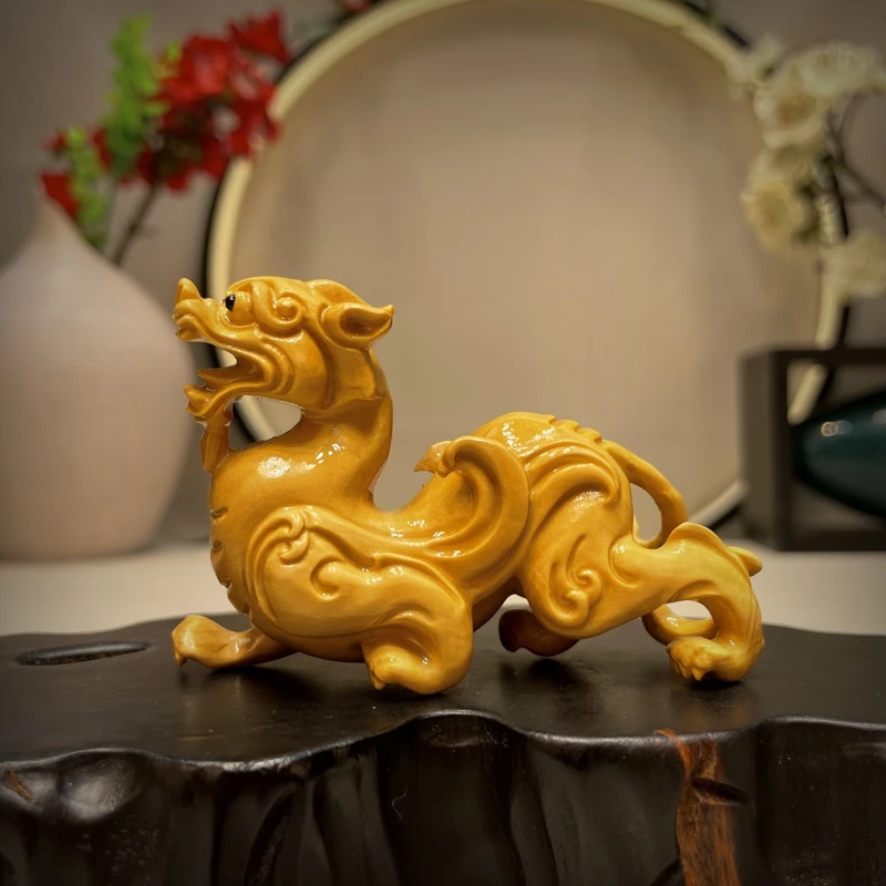 小叶黄杨木草龙神兽文玩手把件根雕貔貅创意摆件文房收藏品雕刻