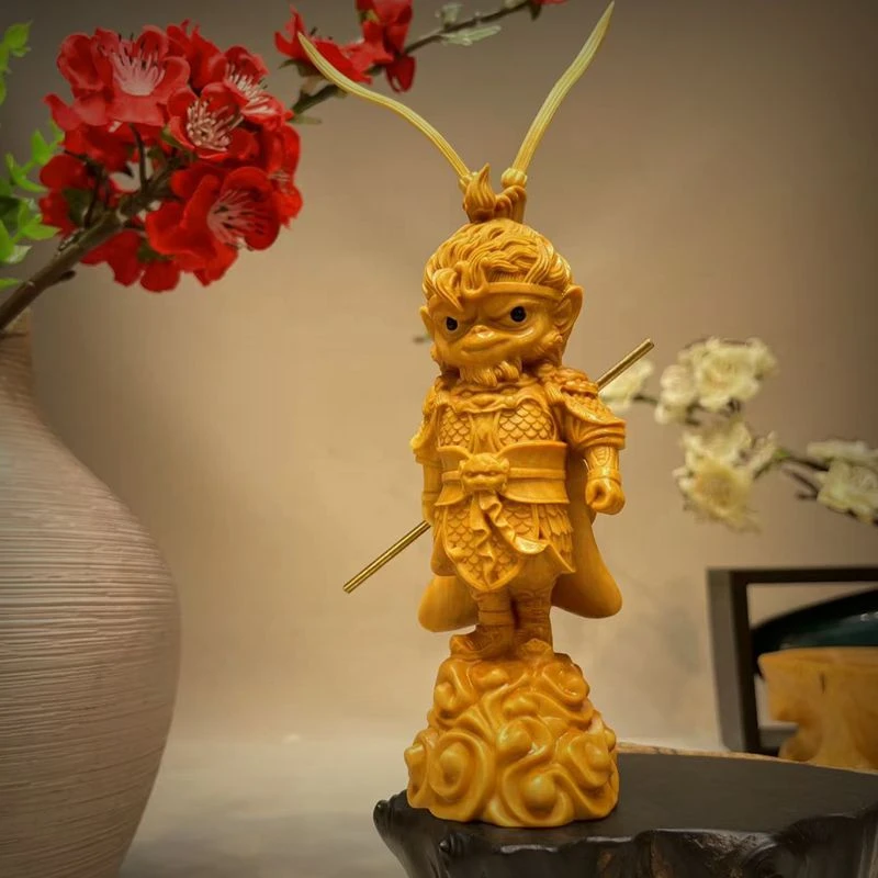 小叶黄杨木祥云悟空摆件 实木根雕工艺品家居装饰品