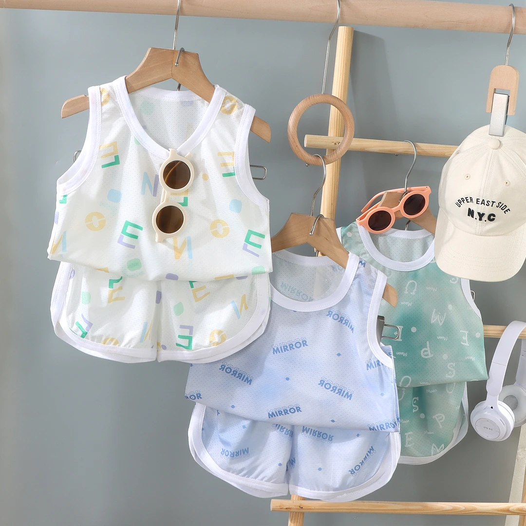 【热推爆品】夏季儿童套装 男童速干面料薄款透气冰丝 女童短袖短裤