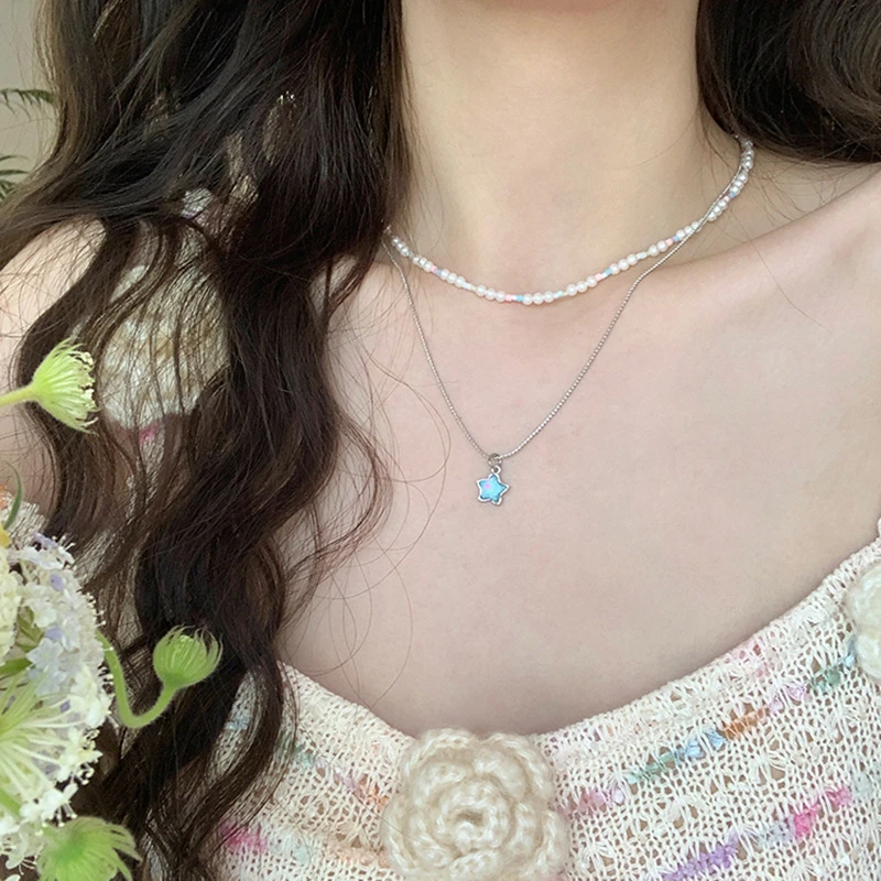 小清新甜美少女多巴胺项链设计感炫彩星星颈链叠戴式百搭项链