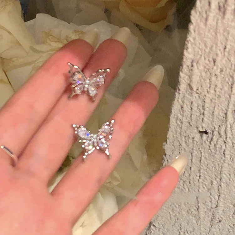 合金玻璃耳饰 精致小巧蝴蝶耳环轻奢小众耳钉高级耳饰无耳洞耳夹