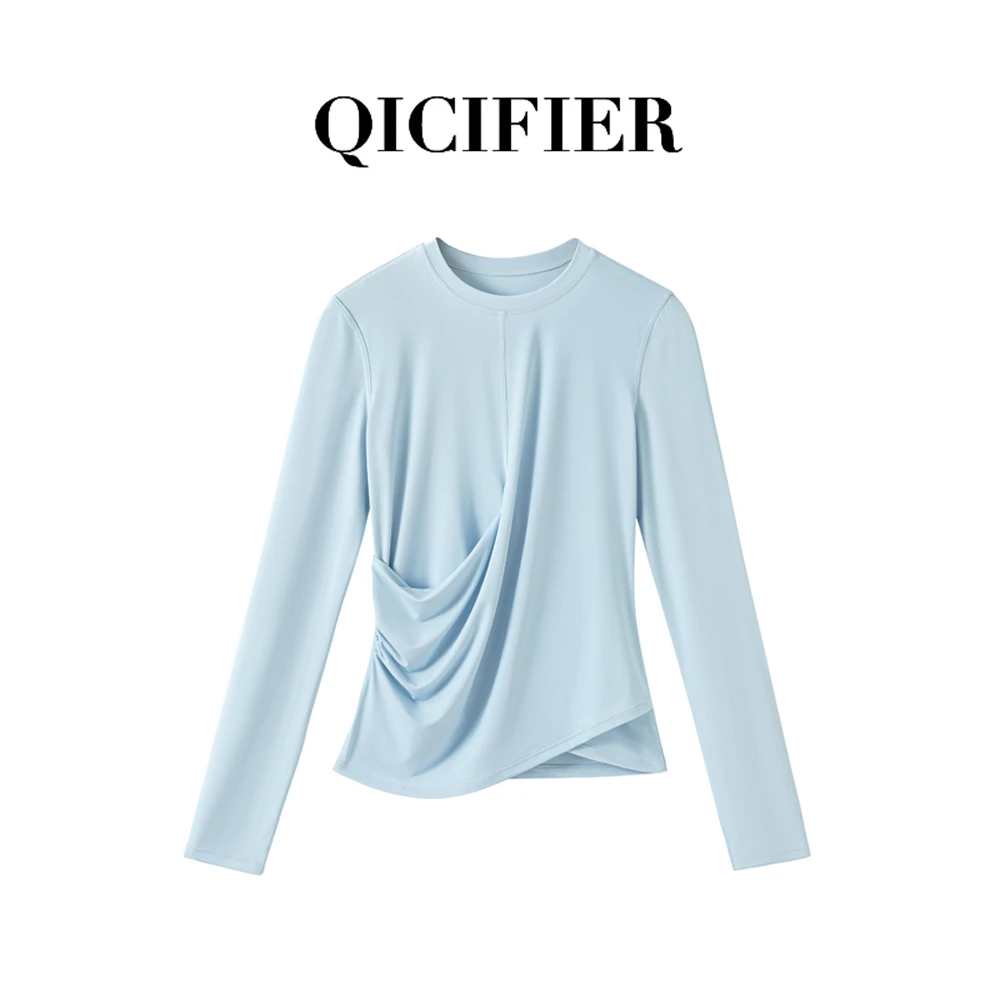 【QICIFIER】小腰精 黑卡褶皱显瘦休闲瑜伽T恤 3029