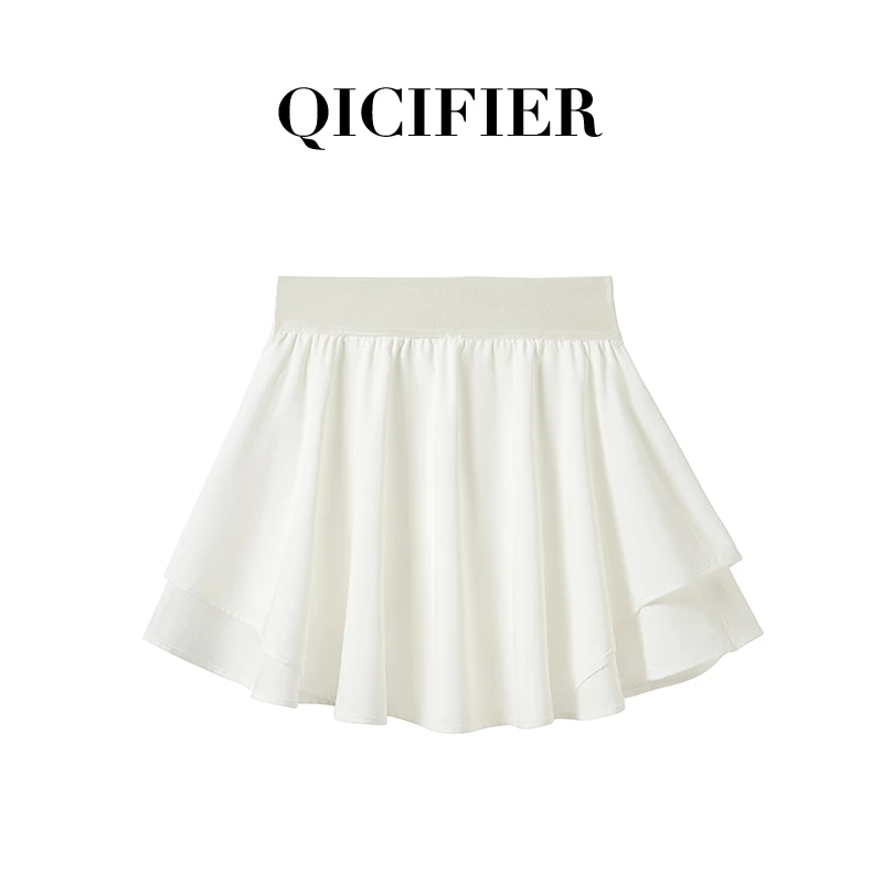 奶昔白高腰运动双层网球裙裤 2858