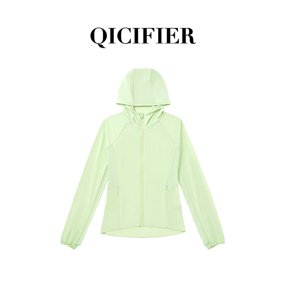 【QICIFIER】白富美 果绿色 修身户外运动立领连帽防晒上衣 3031