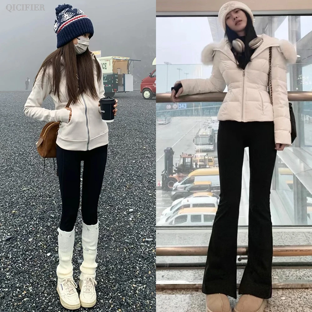 火星绒瑜伽裤 加绒保暖户外运动裸感微喇瑜伽裤 9117