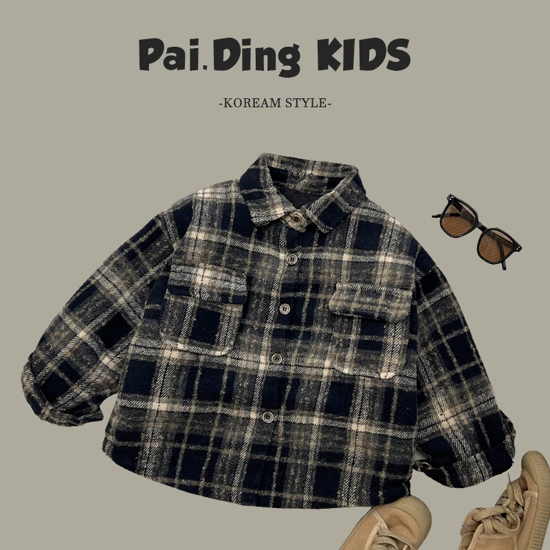 【现货】冬装儿童韩版时尚复古格子休闲加棉保暖衬衫外套SJ4515