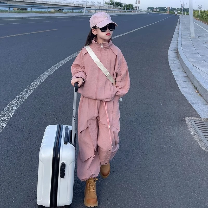 女童春秋款运动外穿套装2024新款洋气大童冲锋衣休闲工装裤两件套