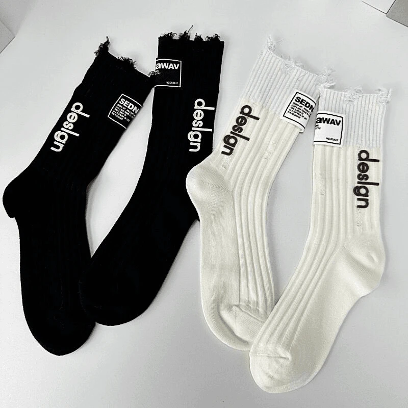 新款春秋中筒破筒薄款女潮袜百搭超漂亮糖果色时尚饰品装饰女袜yj