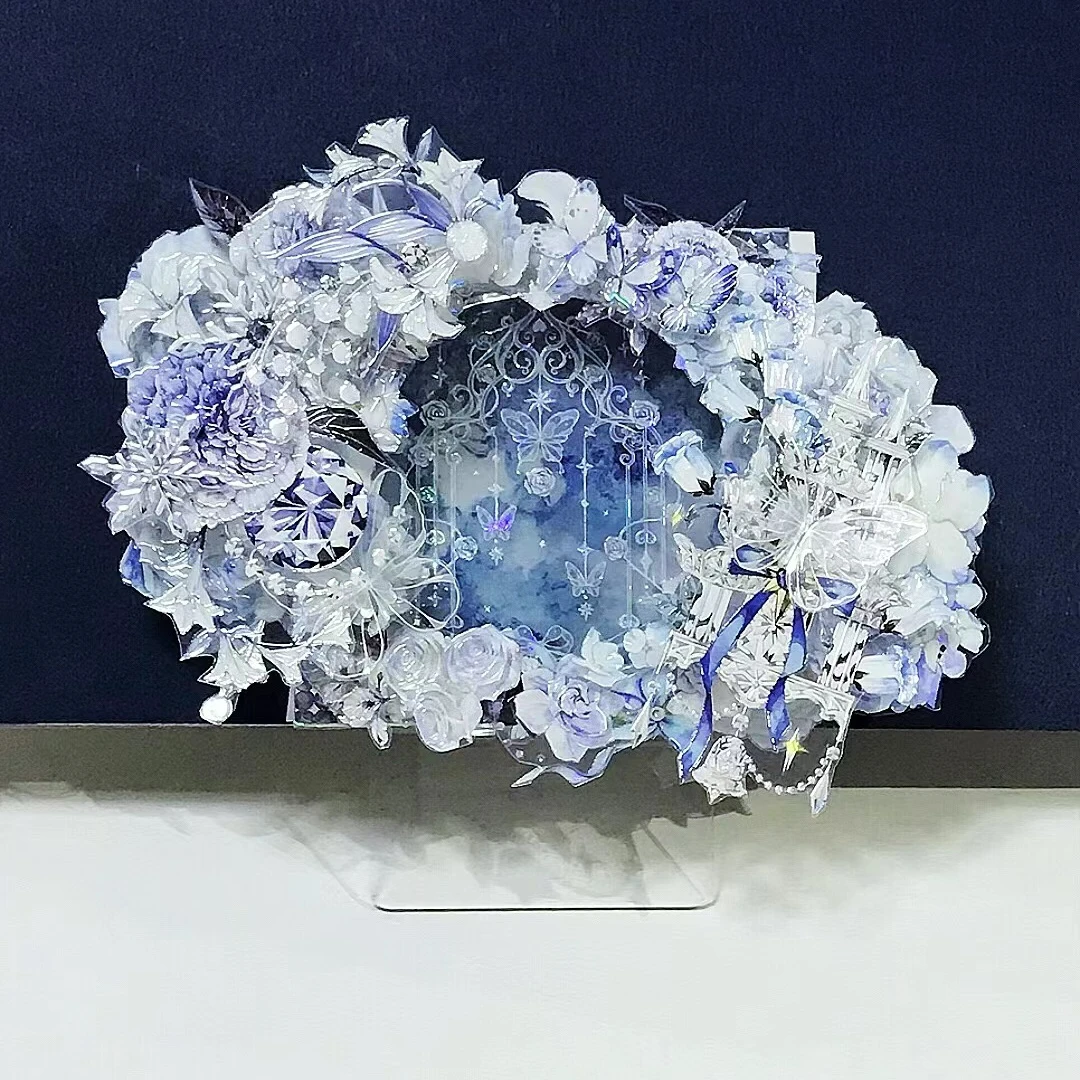 蓝色合集谷美手帐PET花花端午节立花霜蓝栀语贴纸胶带咕卡流麻