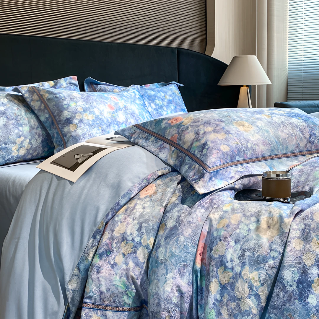 【2024】新款欧式轻奢丝滑高档酒店简约肌理印花家纺四件套奢侈床品