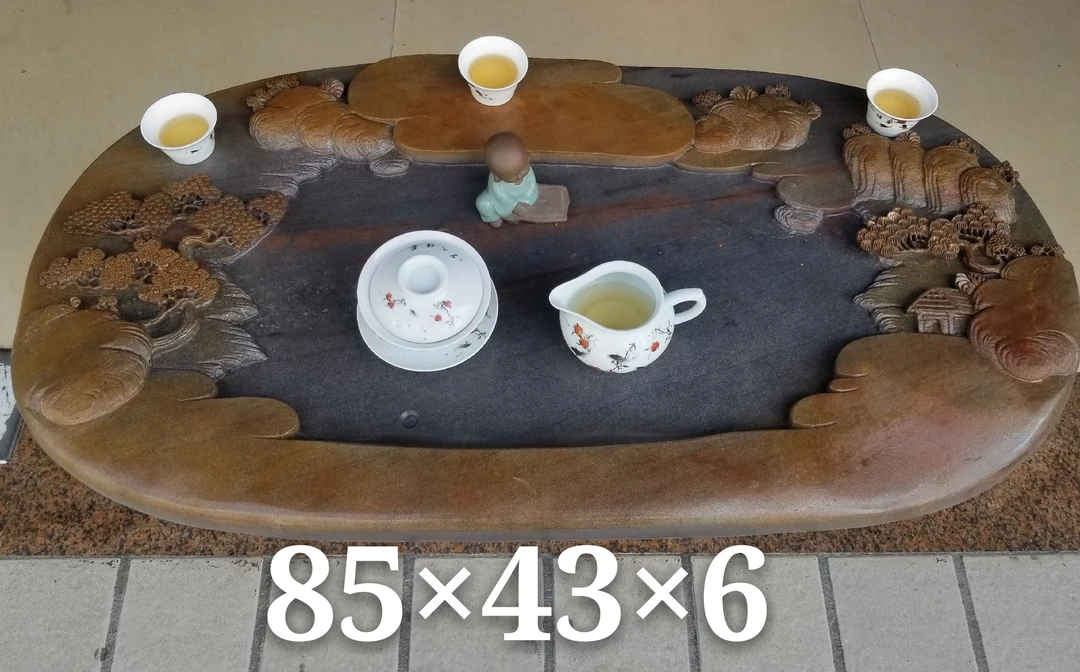 肇庆端砚石茶盘，紫端石《长虹》天然原石，手工雕刻。